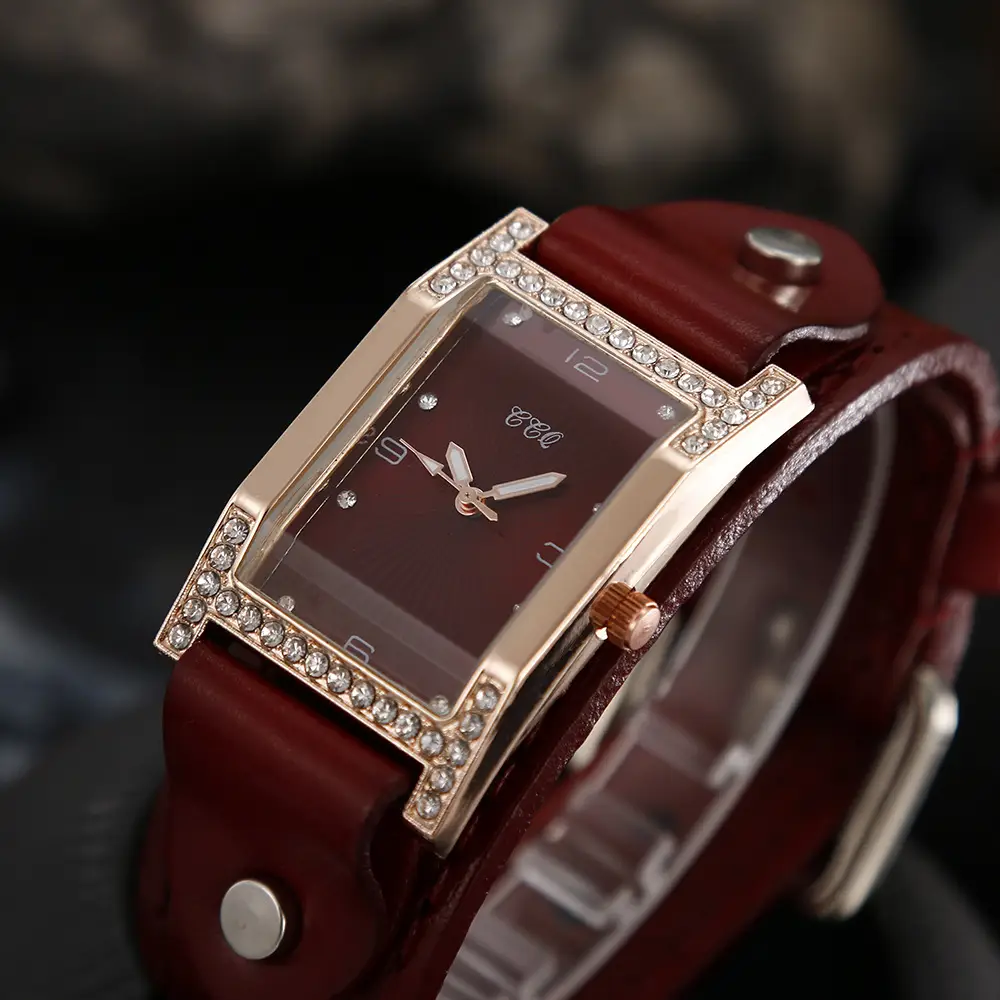 Women's Red Diamond Scale Quartz Watch with Wide Strap — feature 3