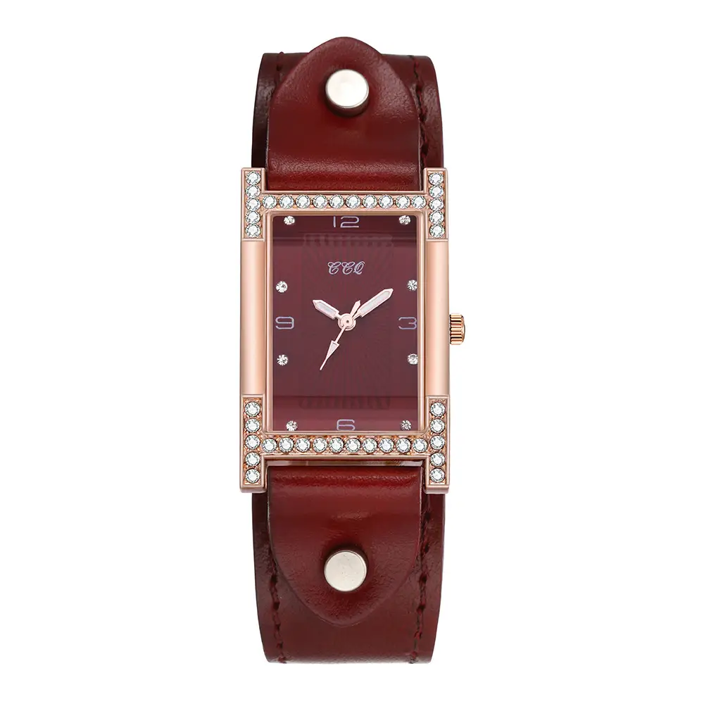 Women's Red Diamond Scale Quartz Watch with Wide Strap - Image 6