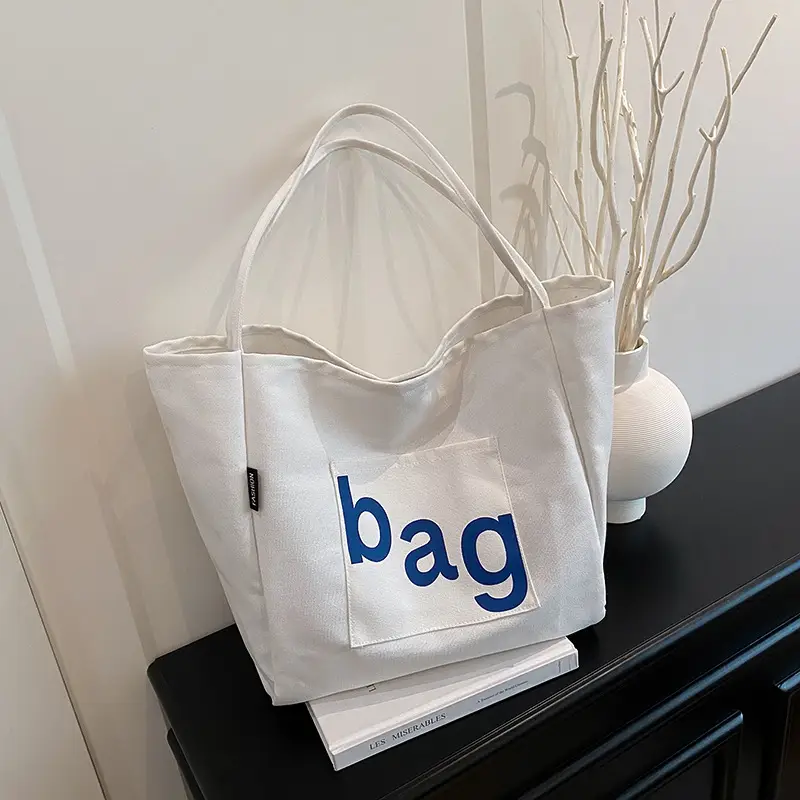 Literary Print Canvas Tote Bag Large Capacity Women