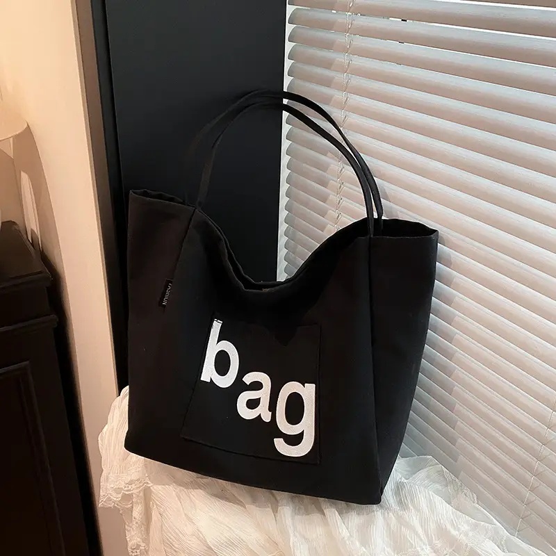 Literary Print Canvas Tote Bag Large Capacity Women