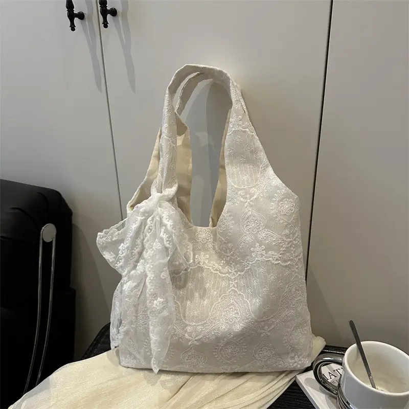 White Lace Shoulder Tote Bag for Women 2025 Summer - Image 4
