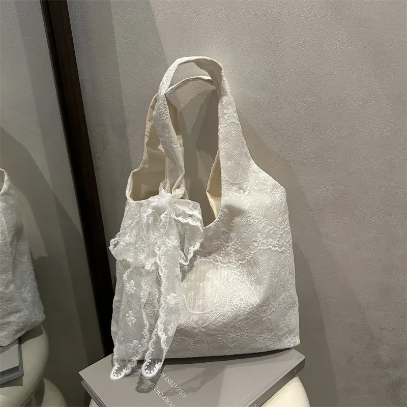 White Lace Shoulder Tote Bag for Women 2025 Summer - Image 5