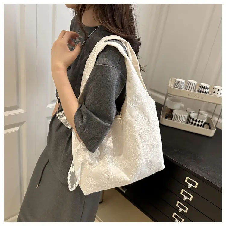 White Lace Shoulder Tote Bag for Women 2025 Summer — feature 9