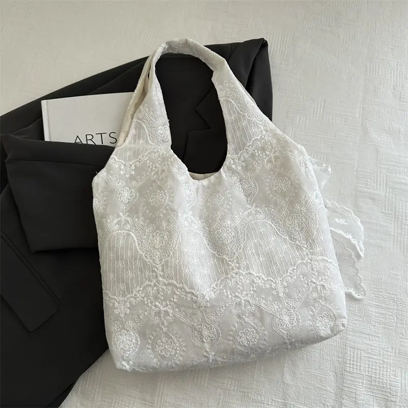 White Lace Shoulder Tote Bag for Women 2025 Summer - Image 2