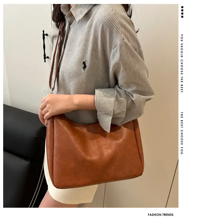 Women's Large Capacity Tote Bag Brown Black Brown — feature 1