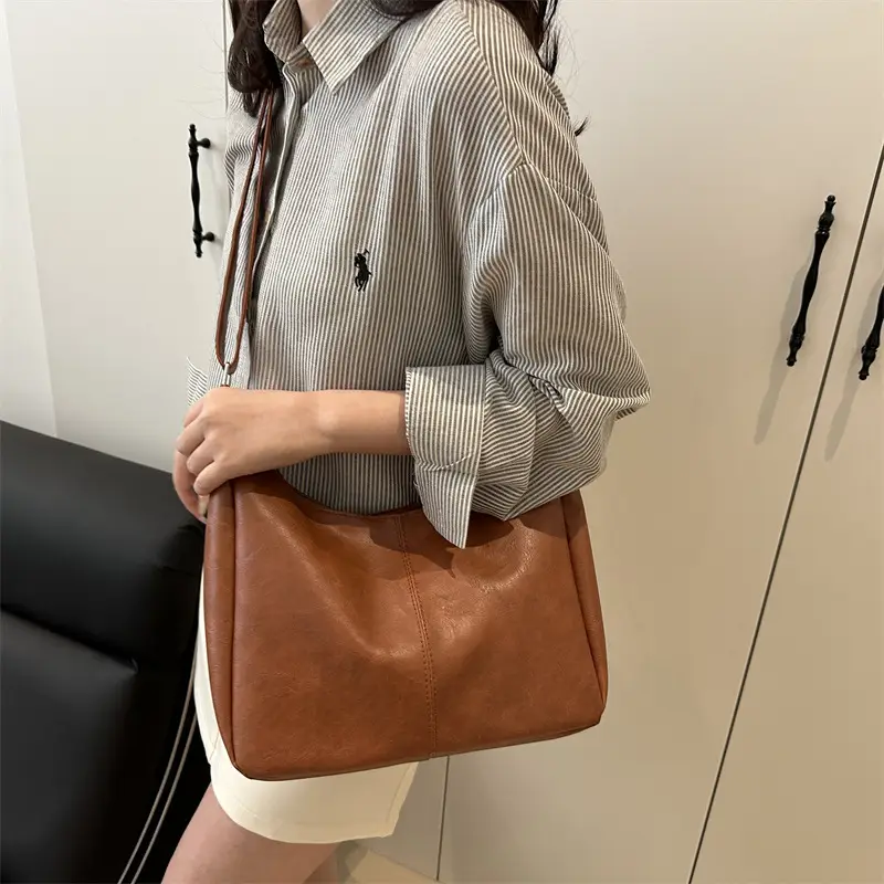 Women's Large Capacity Tote Bag Brown Black Brown — feature 13