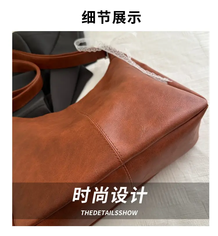 Women's Large Capacity Tote Bag Brown Black Brown — feature 3