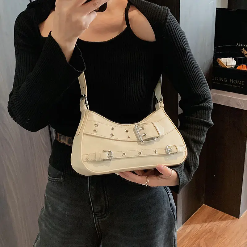 Women's Cream Crossbody Shoulder Bag with Buckle Detail - Image 5