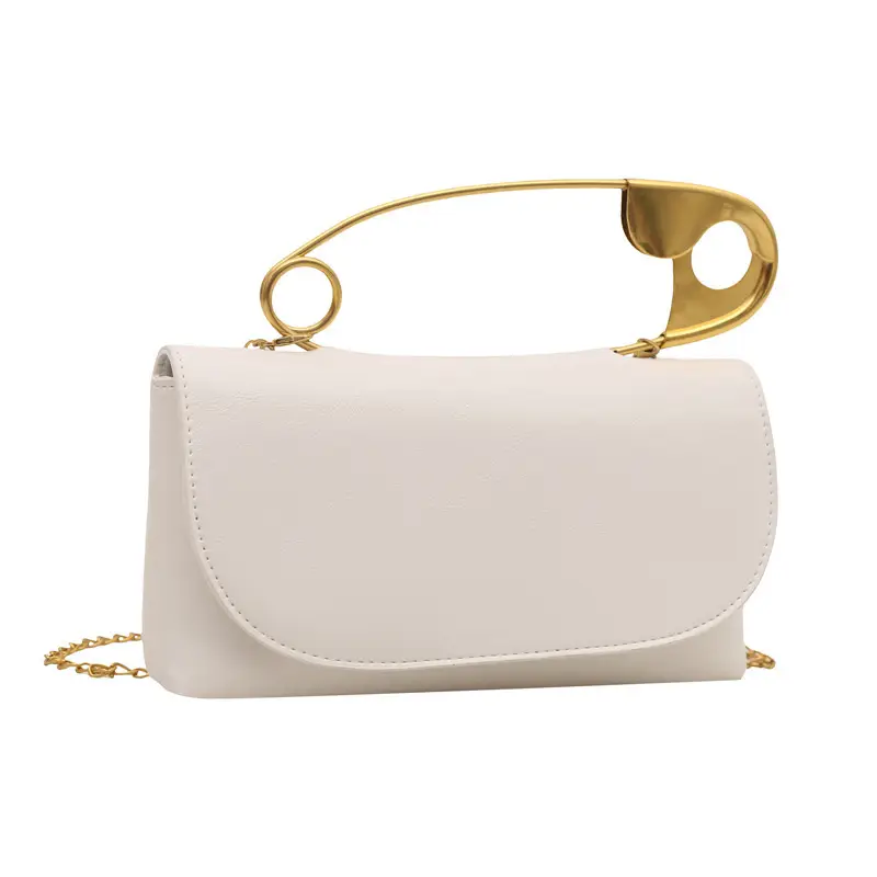White Square Crossbody Bag with Gold Chain