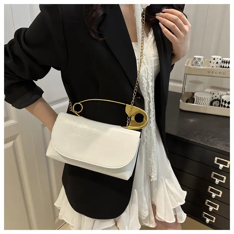 White Square Crossbody Bag with Gold Chain — feature 10