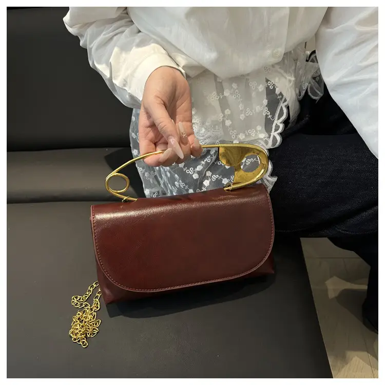 White Square Crossbody Bag with Gold Chain — feature 11