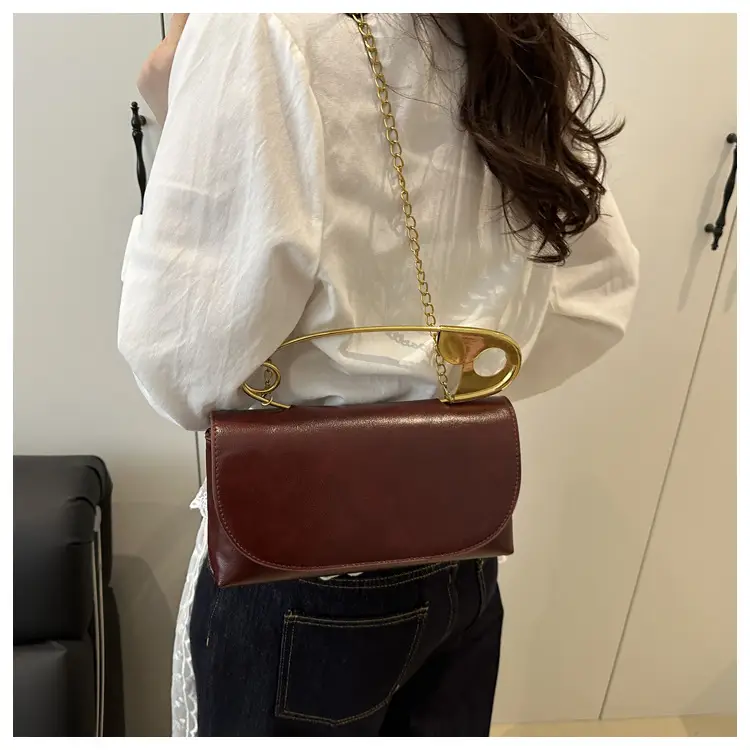 White Square Crossbody Bag with Gold Chain — feature 13