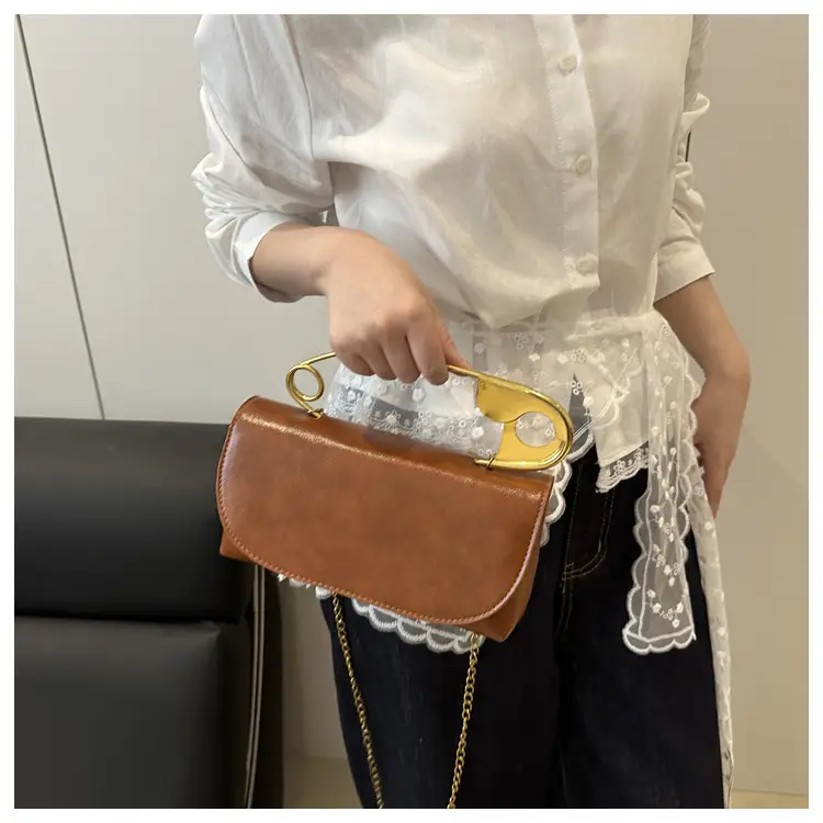 White Square Crossbody Bag with Gold Chain — feature 15