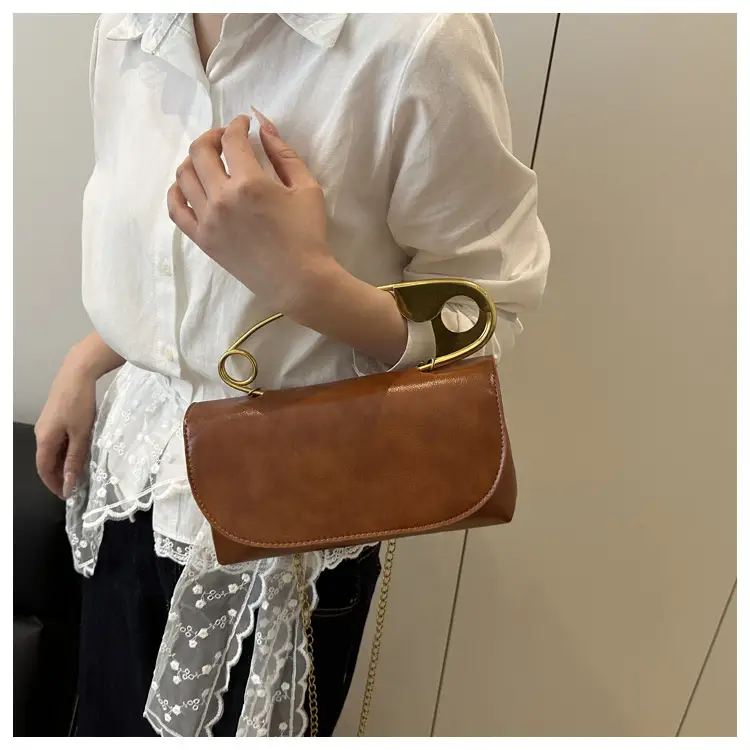 White Square Crossbody Bag with Gold Chain — feature 16