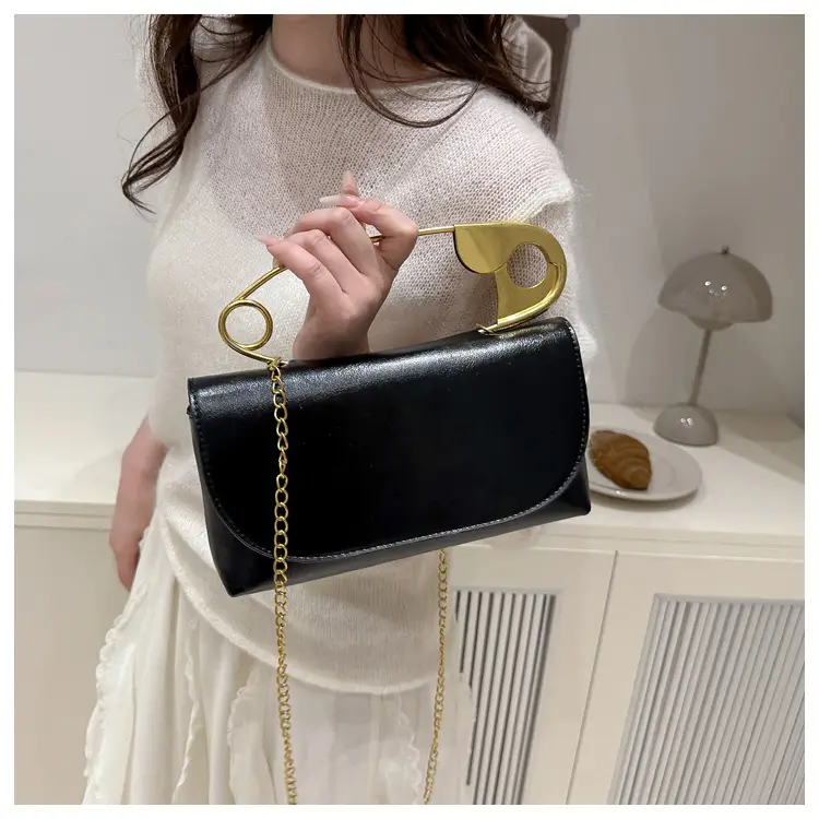 White Square Crossbody Bag with Gold Chain — feature 17