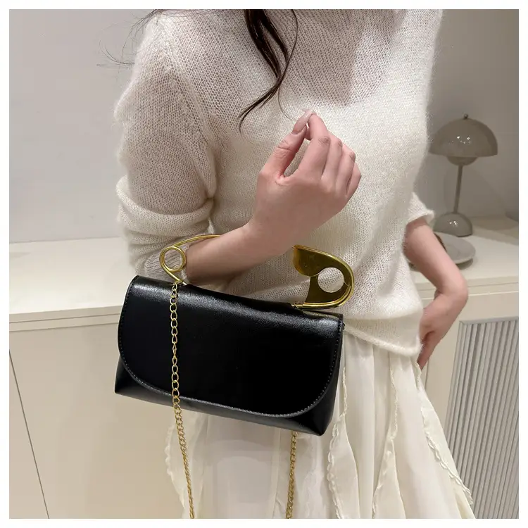 White Square Crossbody Bag with Gold Chain — feature 18