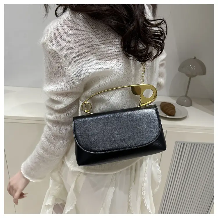 White Square Crossbody Bag with Gold Chain — feature 19