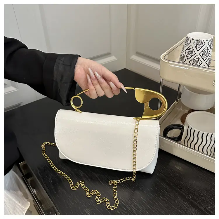 White Square Crossbody Bag with Gold Chain — feature 20