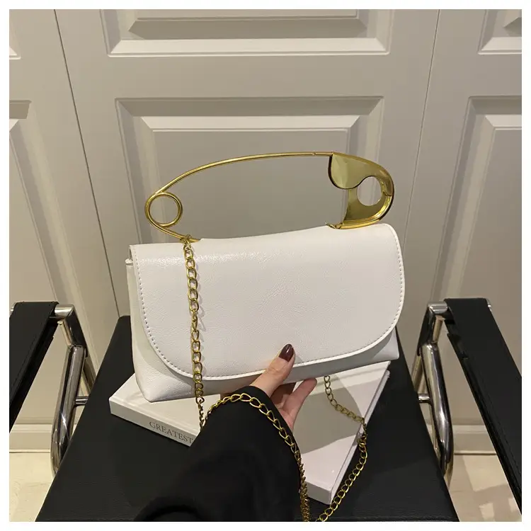 White Square Crossbody Bag with Gold Chain — feature 22