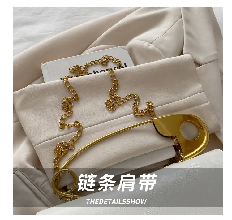 White Square Crossbody Bag with Gold Chain — feature 4