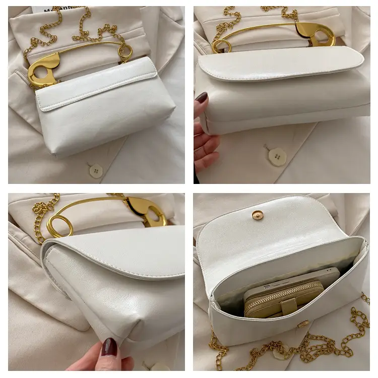 White Square Crossbody Bag with Gold Chain — feature 8