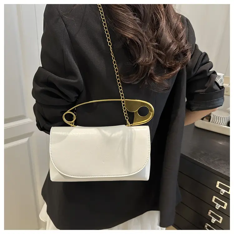 White Square Crossbody Bag with Gold Chain — feature 9