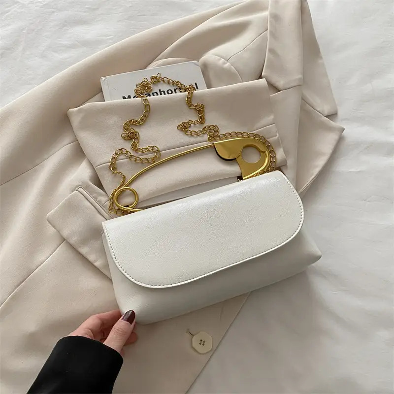 White Square Crossbody Bag with Gold Chain