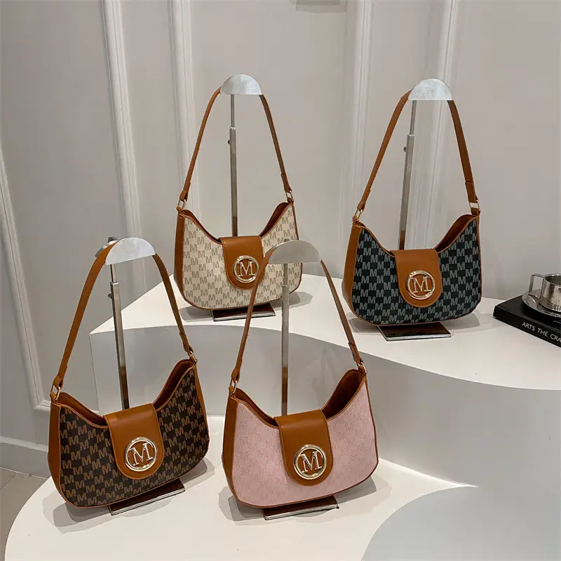 Retro Letter Print Shoulder Bag Brown Leather 2025 - Image 6
