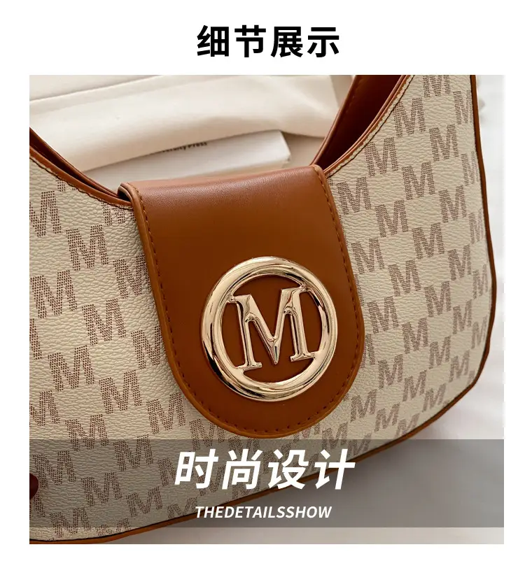 Retro Letter Print Shoulder Bag Brown Leather 2025 — feature 3