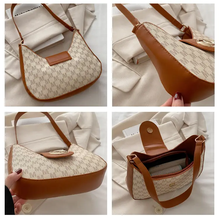 Retro Letter Print Shoulder Bag Brown Leather 2025 — feature 8