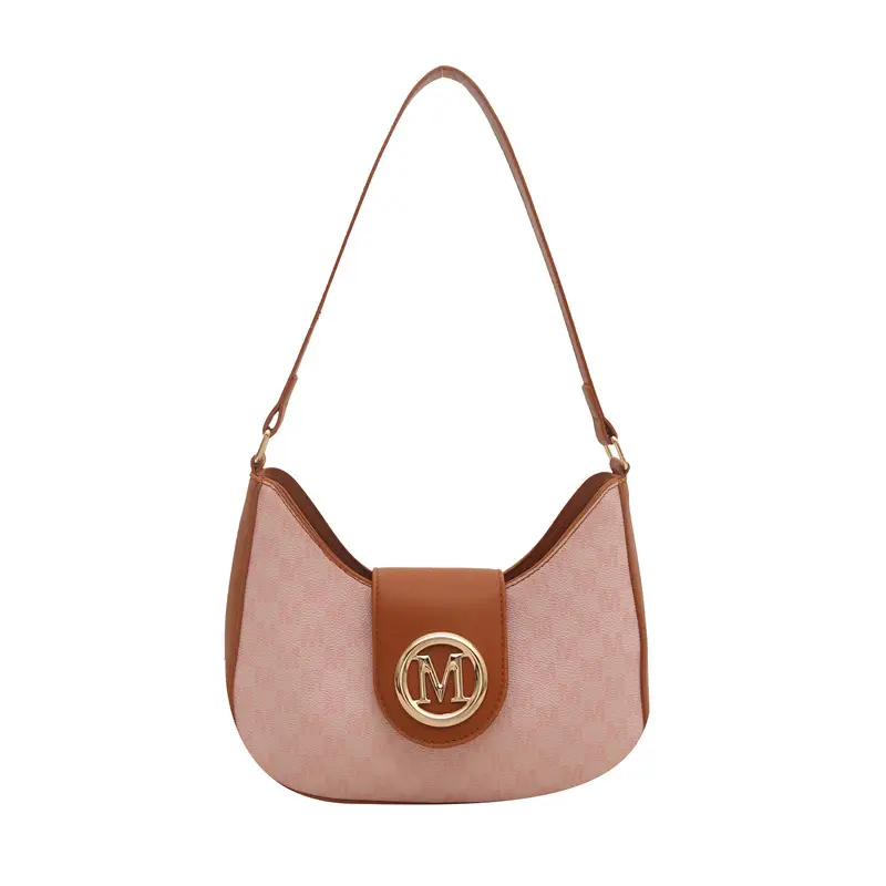 Retro Letter Print Shoulder Bag Brown Leather 2025 - Image 2