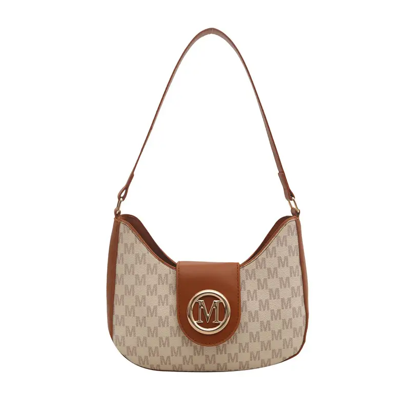 Retro Letter Print Shoulder Bag Brown Leather 2025 - Image 3