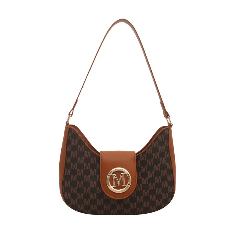 Retro Letter Print Shoulder Bag Brown Leather 2025 - Image 4