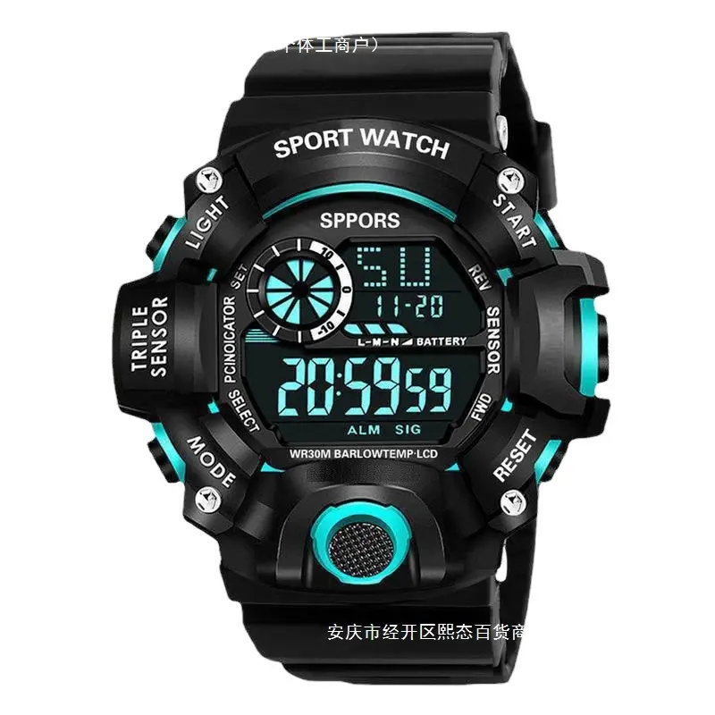 Multifunctional Sports Watch for Men Women Black Red Digital Display