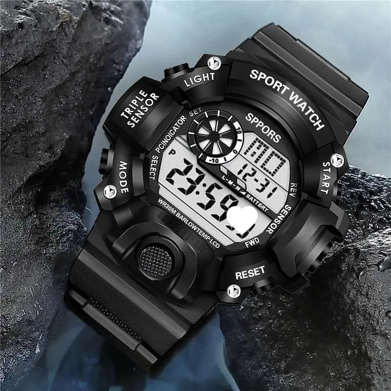 Multifunctional Sports Watch for Men Women Black Red Digital Display