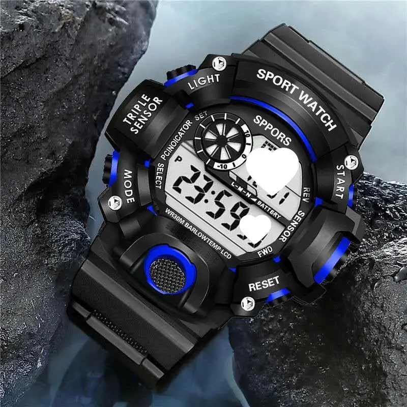 Multifunctional Sports Watch for Men Women Black Red Digital Display