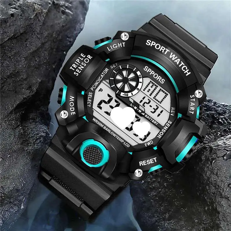 Multifunctional Sports Watch for Men Women Black Red Digital Display