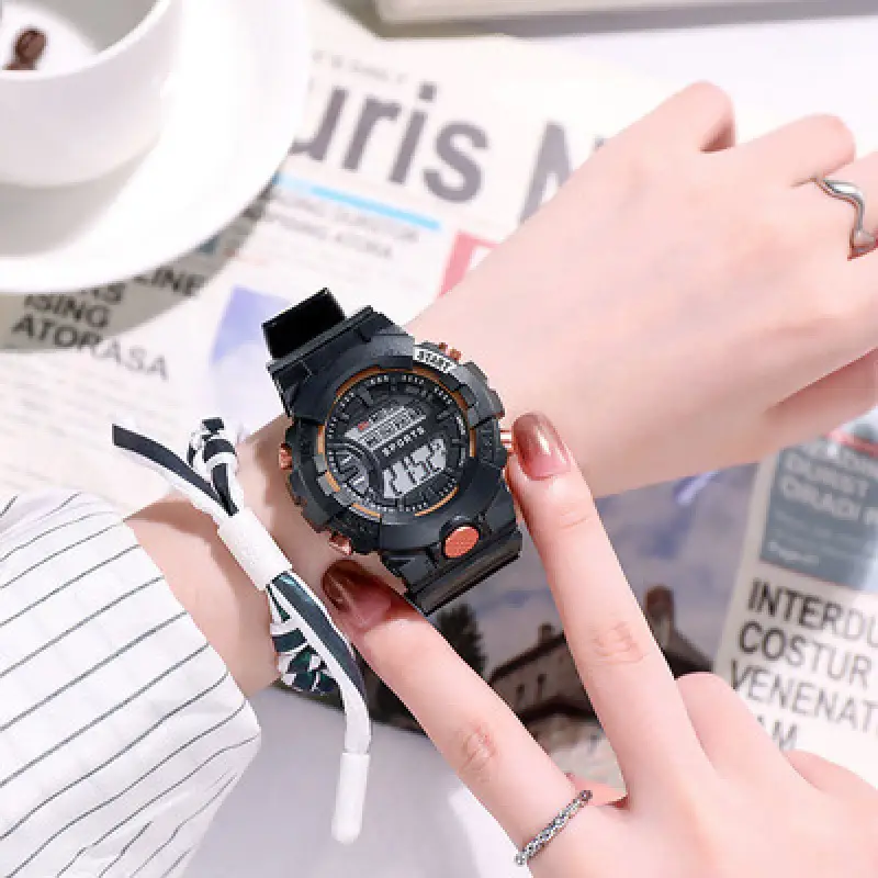 Multifunctional Sports Watch for Men Women Black Red Digital Display