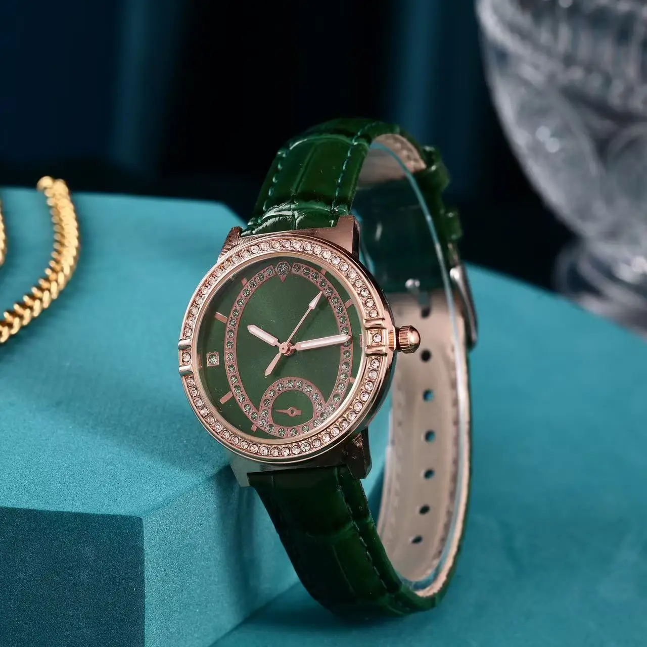 Women's Cross-Border European Watch with Diamond Dial & Brown Strap