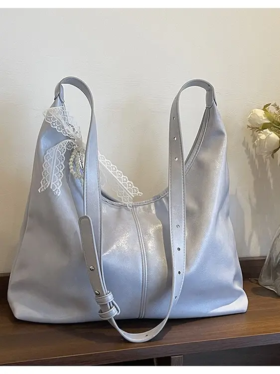 Silver Crossbody Bag for Women with Lace Trim - Image 6