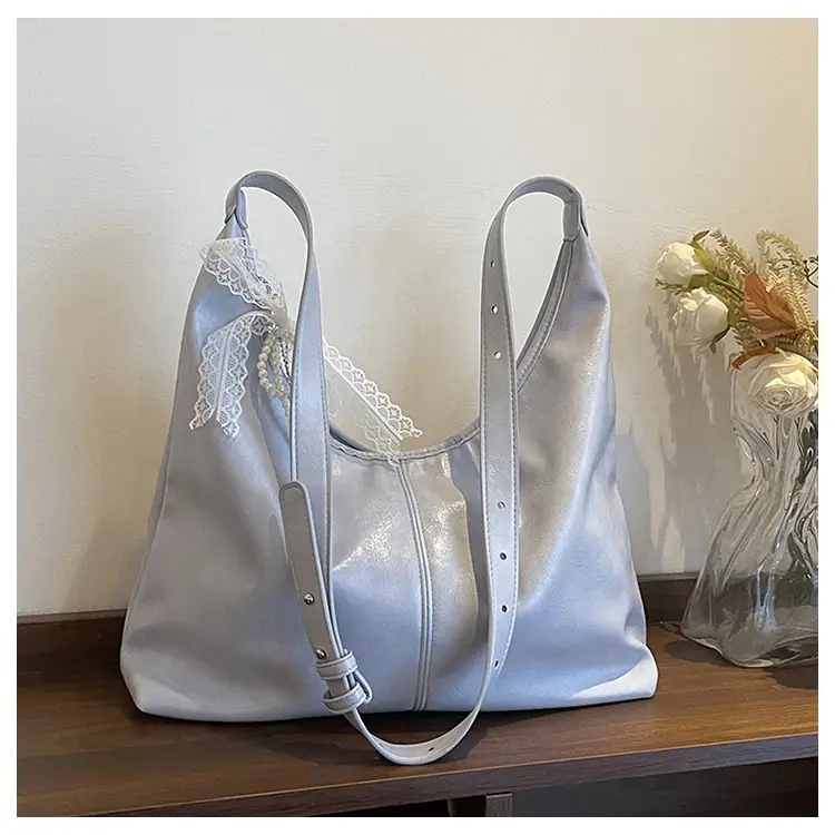 Silver Crossbody Bag for Women with Lace Trim - Image 3