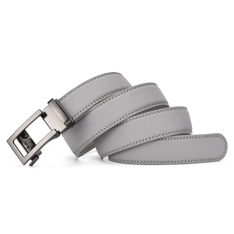 Men's Automatic Buckle Belt Two-Layer Cowhide Gray - Image 12