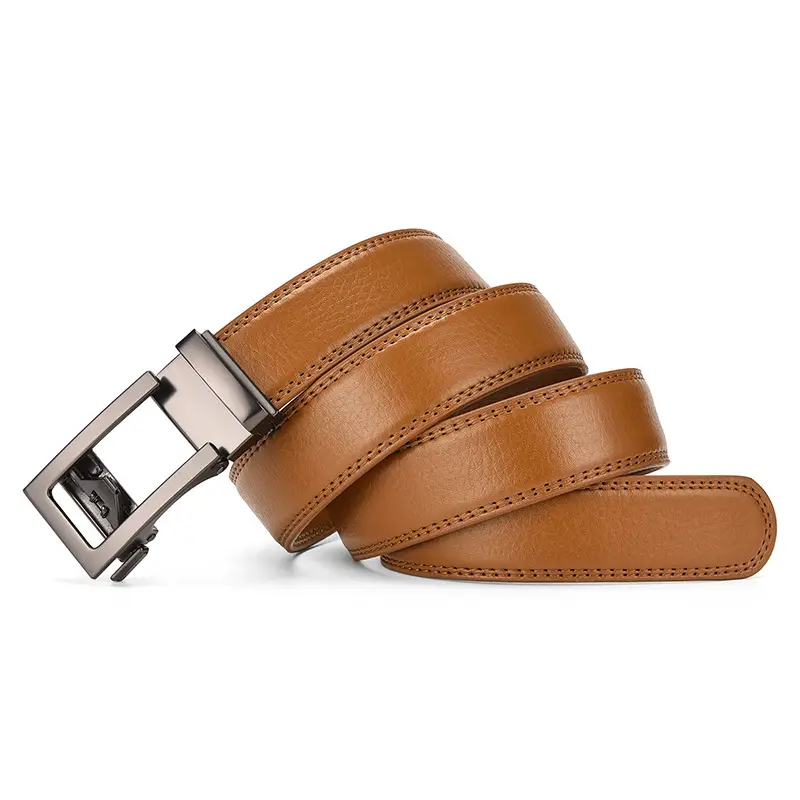Men's Automatic Buckle Belt Two-Layer Cowhide Gray - Image 13