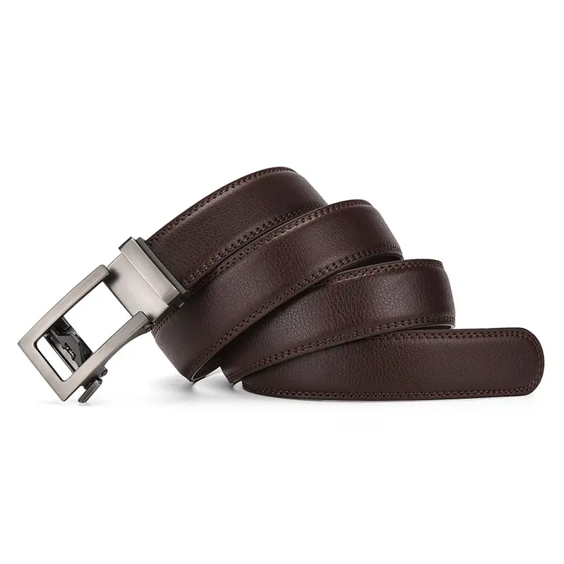 Men's Automatic Buckle Belt Two-Layer Cowhide Gray - Image 14