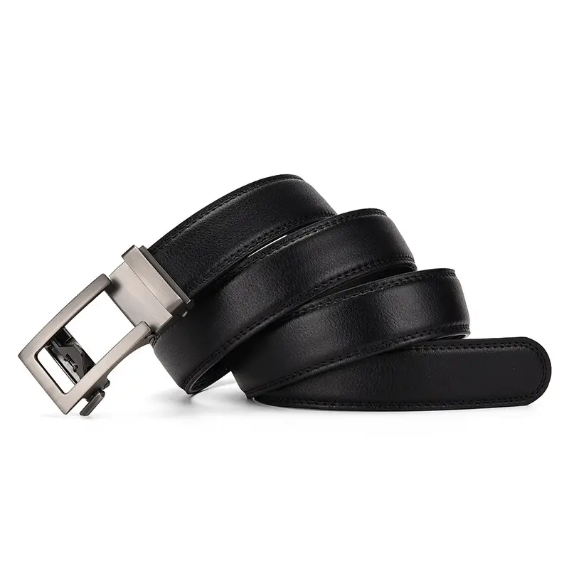 Men's Automatic Buckle Belt Two-Layer Cowhide Gray - Image 15