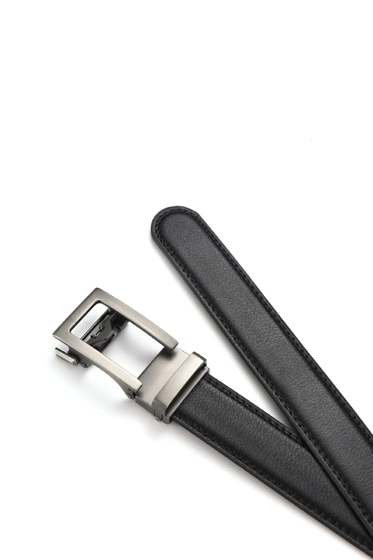 Men's Automatic Buckle Belt Two-Layer Cowhide Gray — feature 11