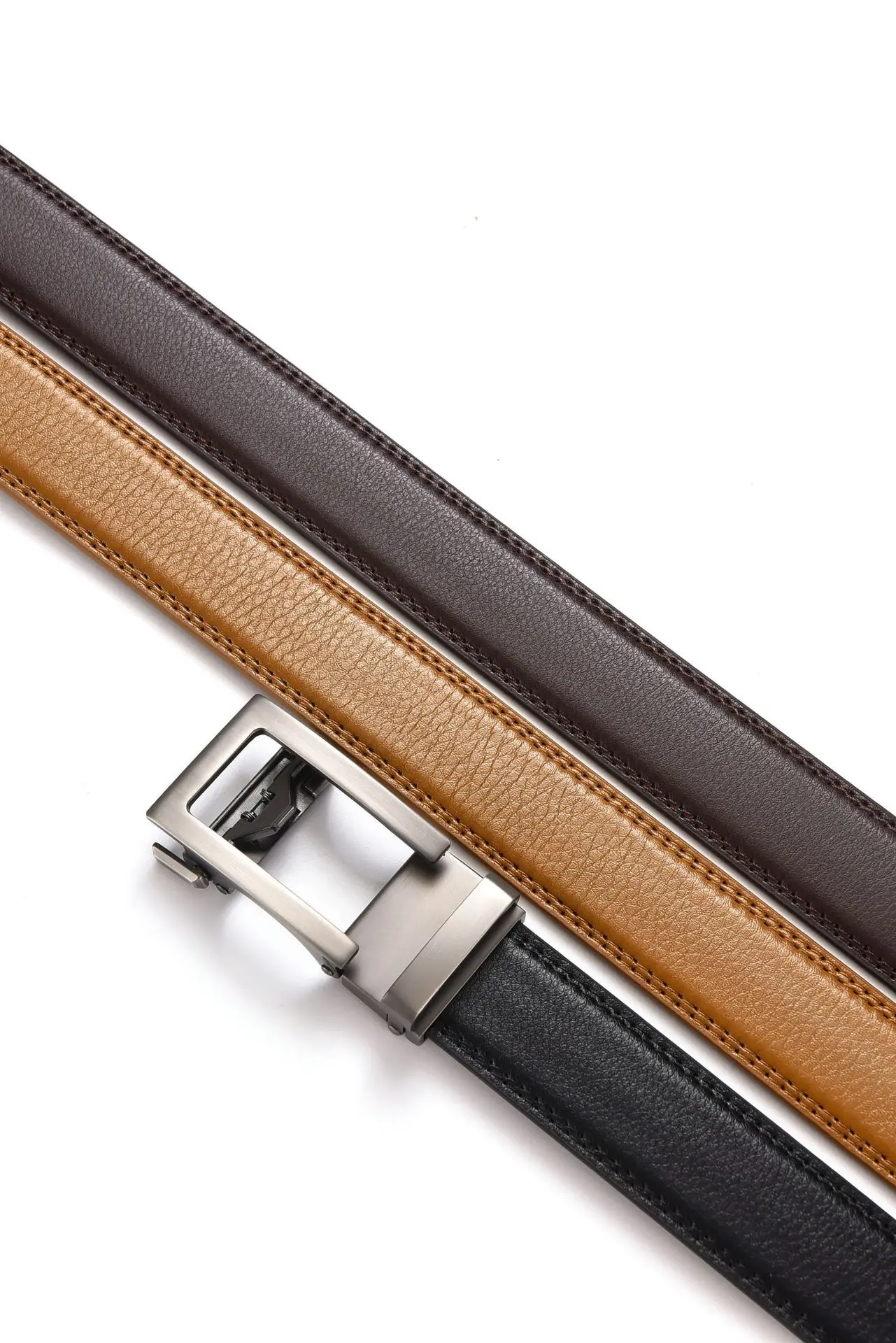 Men's Automatic Buckle Belt Two-Layer Cowhide Gray — feature 12