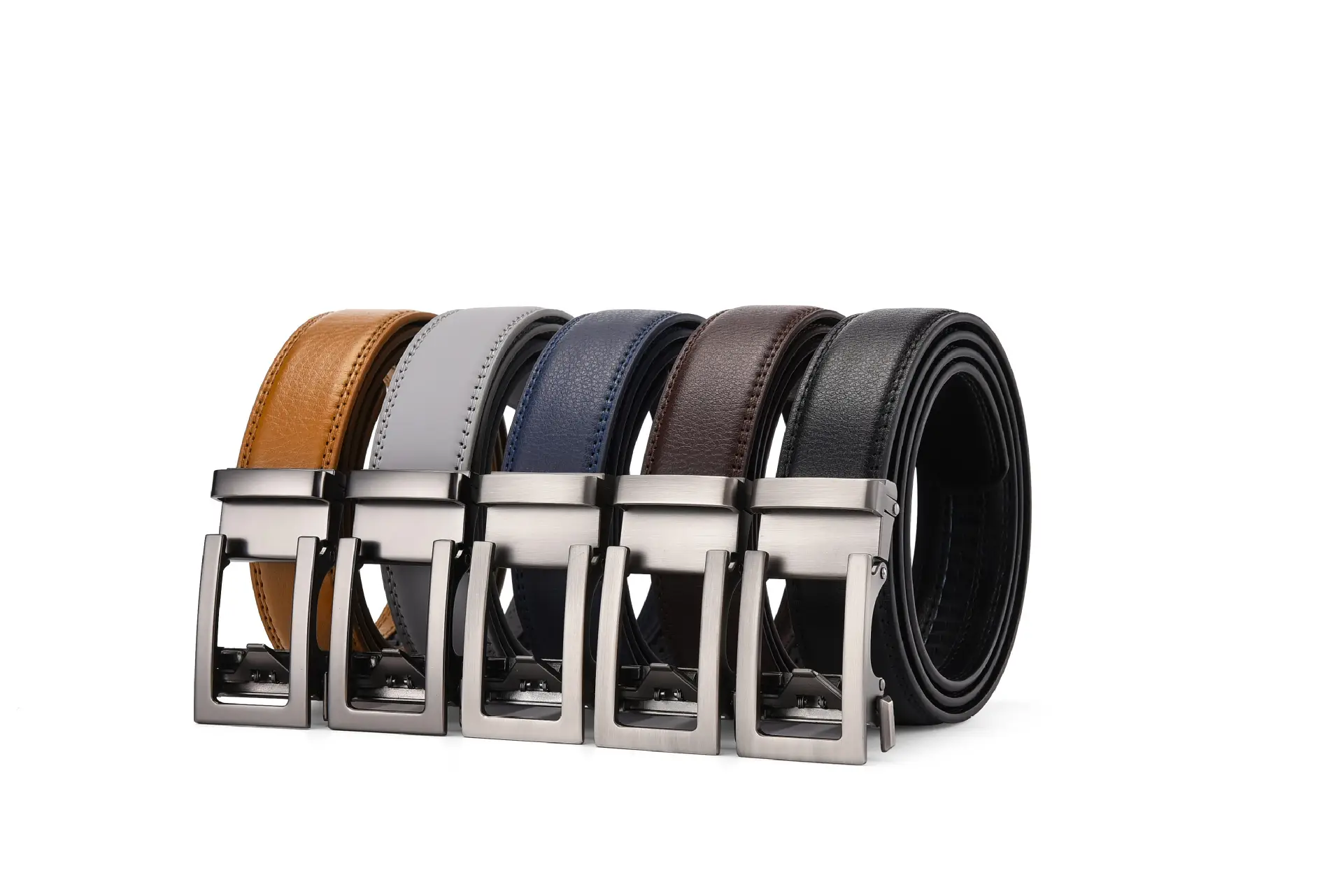Men's Automatic Buckle Belt Two-Layer Cowhide Gray — feature 3