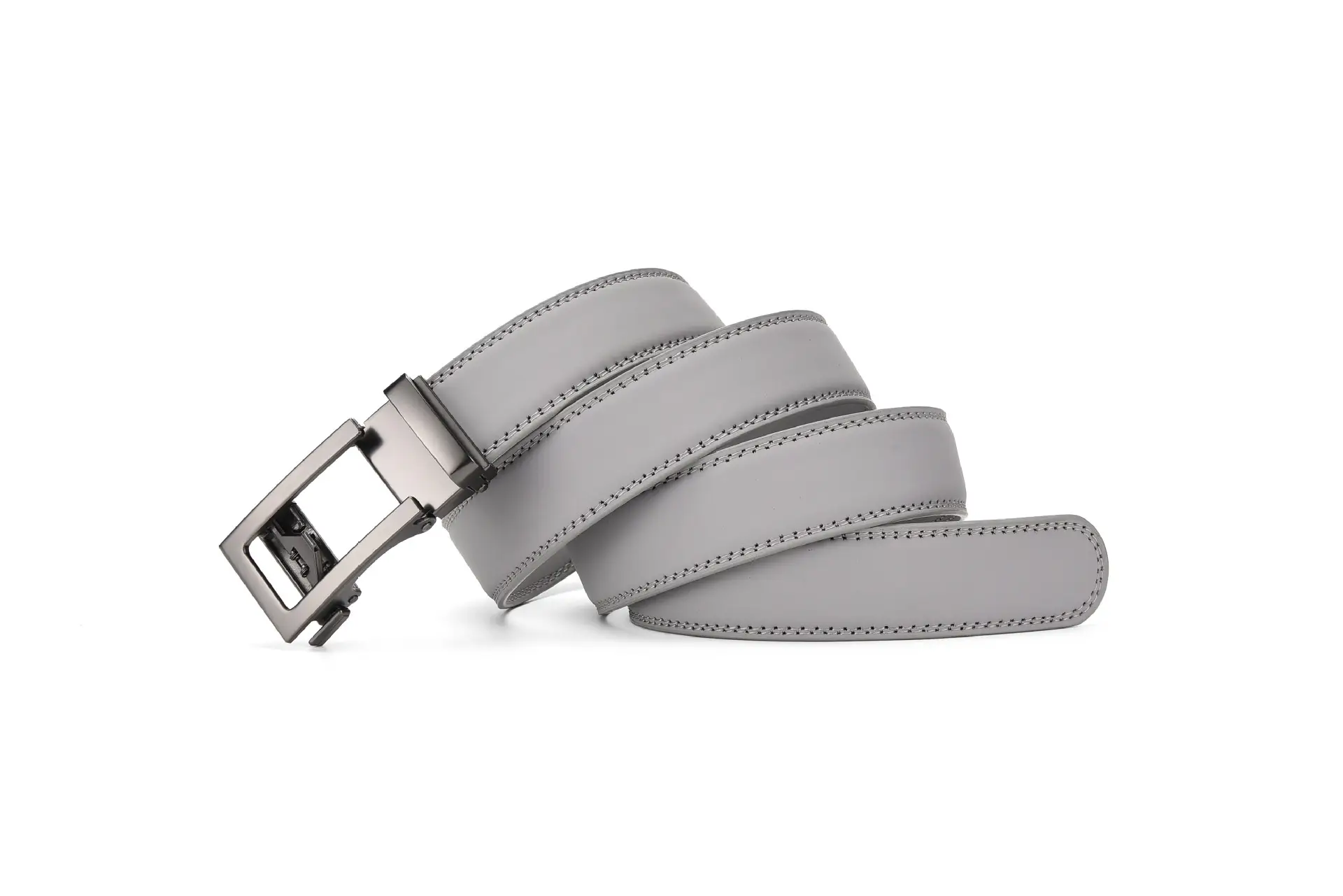 Men's Automatic Buckle Belt Two-Layer Cowhide Gray — feature 4