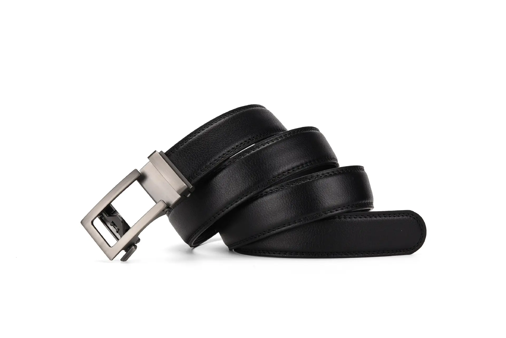 Men's Automatic Buckle Belt Two-Layer Cowhide Gray — feature 8